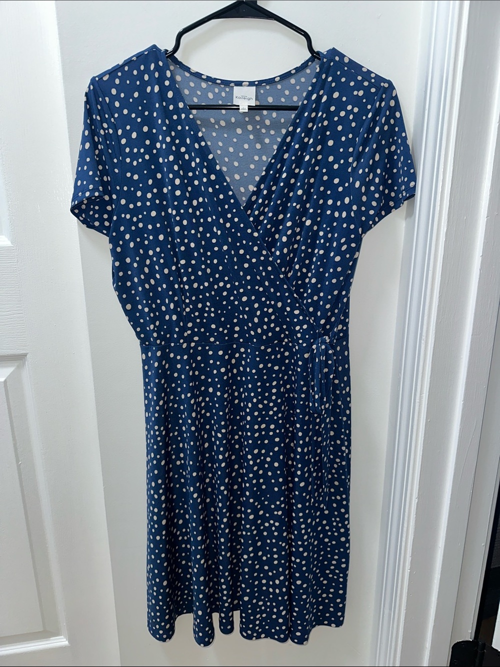 Kaileigh Navy and White Polka Dot Wrap Dress
